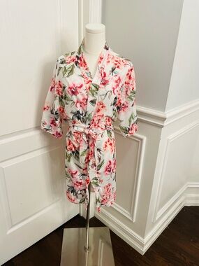 Show Me Your Mumu Floral Robe in White with Pink & Green Accents